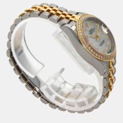 Rolex White Shell 18k Yellow Gold Stainless Steel Diamond Datejust Automatic Women's Wristwatch 28 mm