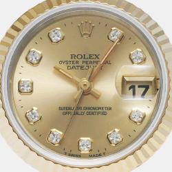 مملوكة مسبقًا Rolex Champagne Diamond 18k Yellow Gold Stainless Steel Datejust Automatic Women's Wristwatch 26 mm