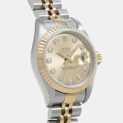 مملوكة مسبقًا Rolex Champagne Diamond 18k Yellow Gold Stainless Steel Datejust Automatic Women's Wristwatch 26 mm