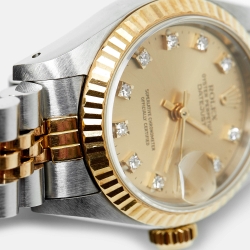 Pre Owned Rolex Champagne Diamond 18K Yellow Gold Stainless Steel Datejust 69173 Women's Wristwatch 26 mm