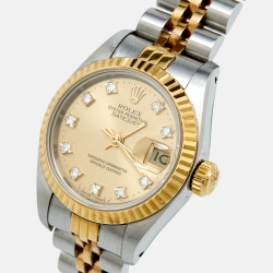 Pre Owned Rolex Champagne Diamond 18K Yellow Gold Stainless Steel Datejust 69173 Women's Wristwatch 26 mm