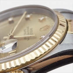 Pre Owned Rolex Champagne Diamond 18K Yellow Gold Stainless Steel Datejust 16233 Unisex Wristwatch 36 mm