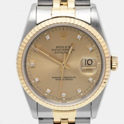 Pre Owned Rolex Champagne Diamond 18K Yellow Gold Stainless Steel Datejust 16233 Unisex Wristwatch 36 mm