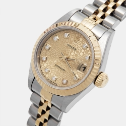 Pre Owned Rolex Champagne Jubilee Diamond 18K Yellow Gold Stainless Steel Datejust 69173 Women's Wristwatch 26 mm