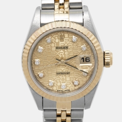 Pre Owned Rolex Champagne Jubilee Diamond 18K Yellow Gold Stainless Steel Datejust 69173 Women's Wristwatch 26 mm