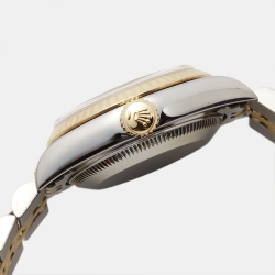 Pre Owned Rolex White Diamond 18k Yellow Gold Stainless Steel Datejust 69173 Women's Wristwatch 26 mm