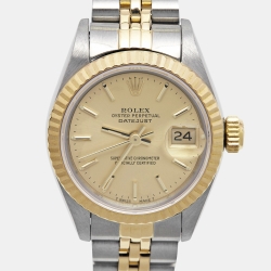 مملوكة مسبقًا Rolex Champagne 18K Yellow Gold Stainless Steel Datejust 69173 Women's Wristwatch 26 mm