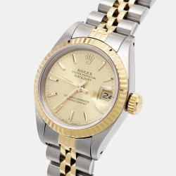 مملوكة مسبقًا Rolex Champagne 18K Yellow Gold Stainless Steel Datejust 69173 Women's Wristwatch 26 mm