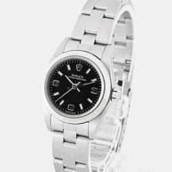 Pre Owned Rolex Black Stainless Steel Oyster Perpetual 76080 Automatic Women's Wristwatch 24 mm