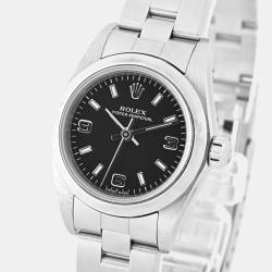Pre Owned Rolex Black Stainless Steel Oyster Perpetual 76080 Automatic Women's Wristwatch 24 mm