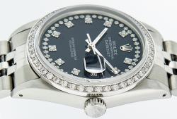 مملوكة مسبقًا Rolex Black Diamonds and Stainless Steel Datejust Women's Wristwatch 36MM