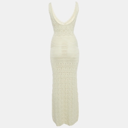 Ronny Kobo Off White Crochet Sadie Maxi Dress S