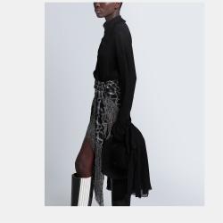 Pre Owned Saint Laurent Paris Black Silk Ruffled Sleeve Blouse S (FR 34)