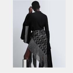 Pre Owned Saint Laurent Paris Black Silk Ruffled Sleeve Blouse S (FR 34)