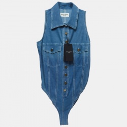 Saint Laurent Blue Denim Button Front Bodysuit S