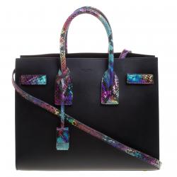 Pre Owned Saint Laurent Paris Black Leather and Python Small Classic Sac De Jour Tote