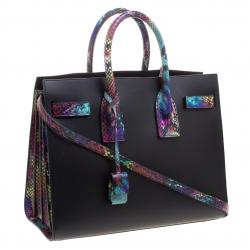 Pre Owned Saint Laurent Paris Black Leather and Python Small Classic Sac De Jour Tote