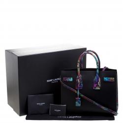 Pre Owned Saint Laurent Paris Black Leather and Python Small Classic Sac De Jour Tote