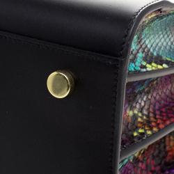 Pre Owned Saint Laurent Paris Black Leather and Python Small Classic Sac De Jour Tote