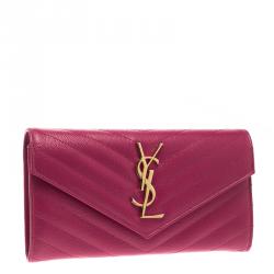 Pre Owned محفظة سان لوران قلاب جلد مبطن فوشيا