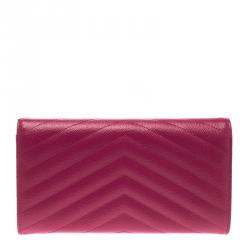 Pre Owned محفظة سان لوران قلاب جلد مبطن فوشيا