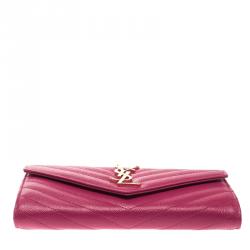 Pre Owned محفظة سان لوران قلاب جلد مبطن فوشيا