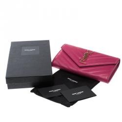 Pre Owned محفظة سان لوران قلاب جلد مبطن فوشيا