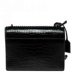 Pre Owned Saint Laurent Black Croc Embossed Leather Medium Sunset Shoulder Bag
