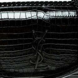 Pre Owned Saint Laurent Black Croc Embossed Leather Medium Sunset Shoulder Bag