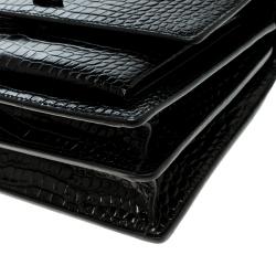 Pre Owned Saint Laurent Black Croc Embossed Leather Medium Sunset Shoulder Bag