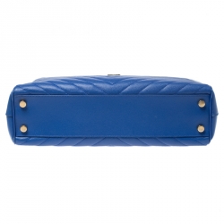 Pre Owned Saint Laurent Electric Blue Matelasse Leather Cassandre Shopper Tote