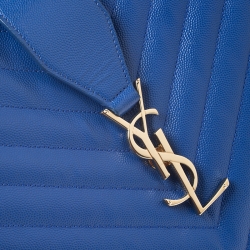 Pre Owned Saint Laurent Electric Blue Matelasse Leather Cassandre Shopper Tote