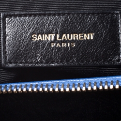 Pre Owned Saint Laurent Electric Blue Matelasse Leather Cassandre Shopper Tote