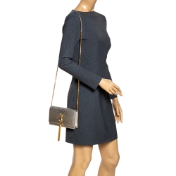 Pre Owned Saint Laurent Gold Crackled Leather Kate Tassel Wallet on Chain