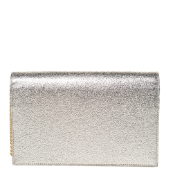 Pre Owned Saint Laurent Gold Crackled Leather Kate Tassel Wallet on Chain