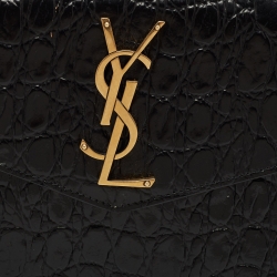 Pre Owned Saint Laurent Black Croc Embossed Leather Uptown Clutch