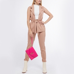 Pre Owned حقيبة كلتش سان لوران جلد ماتيلاسيه وردي مونوغرامي ظرفية بحمالة معصم