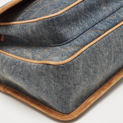 Saint Laurent Blue/Beige Matelasse Denim and Suede Medium Niki Shoulder Bag