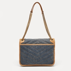Saint Laurent Blue/Beige Matelasse Denim and Suede Medium Niki Shoulder Bag