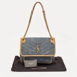 Saint Laurent Blue/Beige Matelasse Denim and Suede Medium Niki Shoulder Bag
