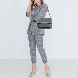 Saint Laurent Blue/Beige Matelasse Denim and Suede Medium Niki Shoulder Bag
