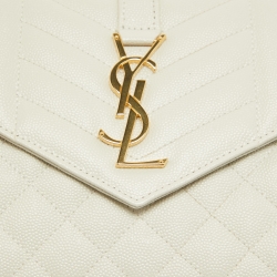 Pre Owned Saint Laurent Off White Mixed Quilted Leather Monogram Envelope Wallet On Chain