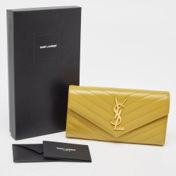 Saint Laurent Mustard Yellow Matelasse Leather Large Cassandre Flap Wallet