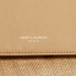 Pre Owned Saint Laurent Beige Raffia and Leather Uptown Wallet on Chain