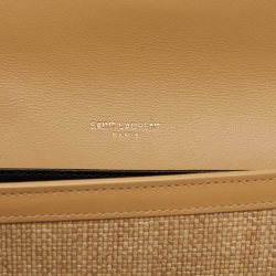 Pre Owned Saint Laurent Beige Raffia and Leather Uptown Wallet on Chain