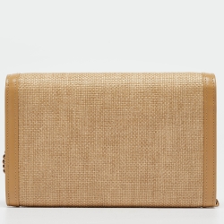 Pre Owned Saint Laurent Beige Raffia and Leather Uptown Wallet on Chain