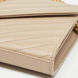 مملوكة مسبقًا Saint Laurent Beige Matelassé Leather Monogram Envelope Wallet on Chain