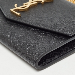 مملوكة مسبقًا Saint Laurent Black Leather Uptown Wallet on Chain