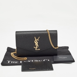 مملوكة مسبقًا Saint Laurent Black Leather Uptown Wallet on Chain