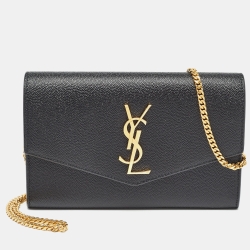 مملوكة مسبقًا Saint Laurent Black Leather Uptown Wallet on Chain